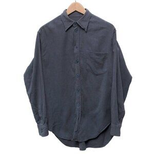 Vintage Emporio Armani Button Down Shirt Casual Ribbed Cotton Navy Blue Grey